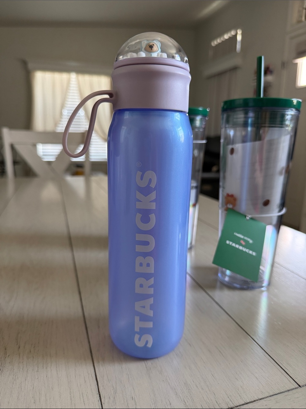 Starbucks 24oz Bear Dome Shimmer Water Bottle Blue Purple NWOT